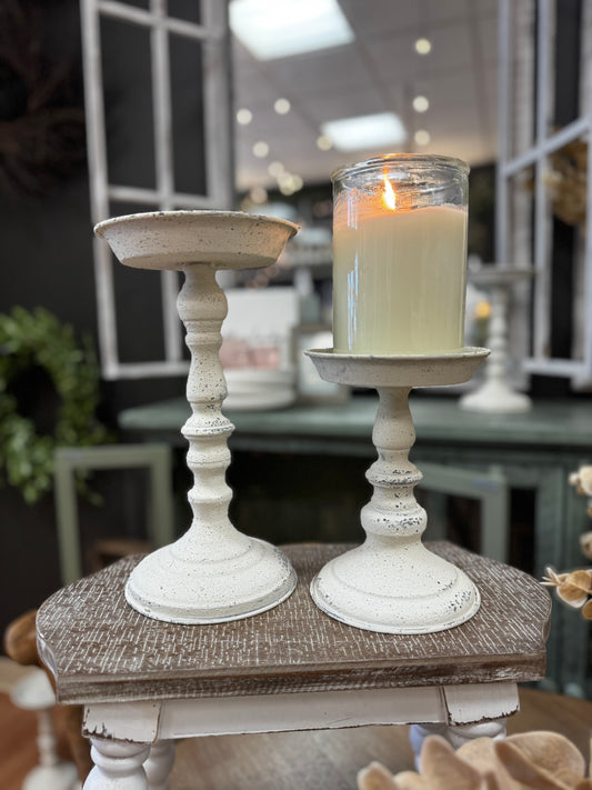 White Wash Candle Holder - Set of 2