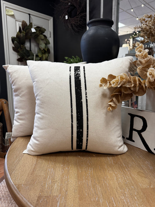 3 Stripe Grain Sack Black Pillow